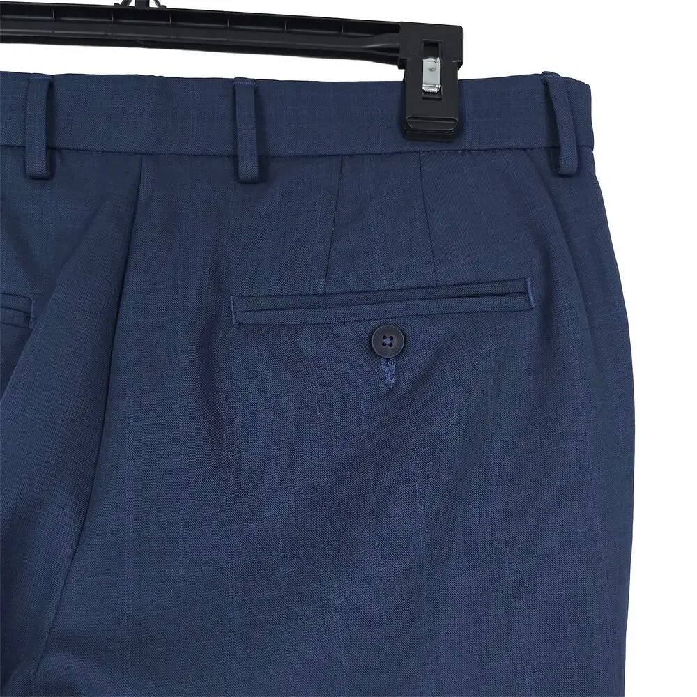 Perry Ellis Portfolio Mens Modern Fit Dress Pant 36x32 Indigo Blue Plaid Stretch